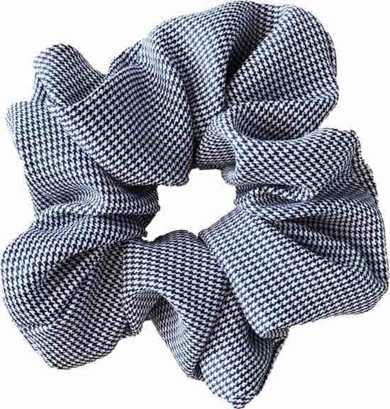 Haarspullen Scrunchie Geruit - Donkerblauw/wit