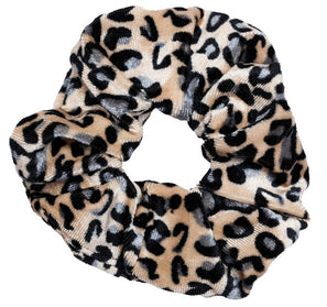 Haarspullen Scrunchie Velvet Panterprint Beige met Grijs