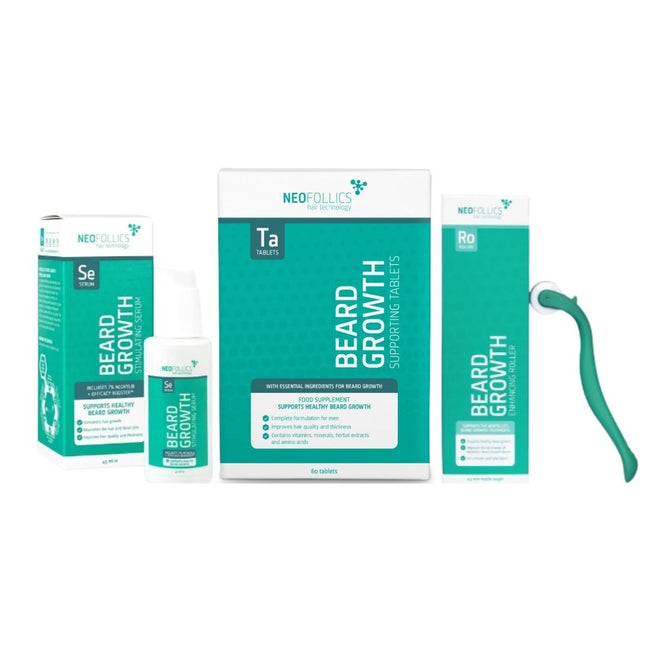 Neofollics Baardgroei Pakket - Tablets + Serum + Roller
