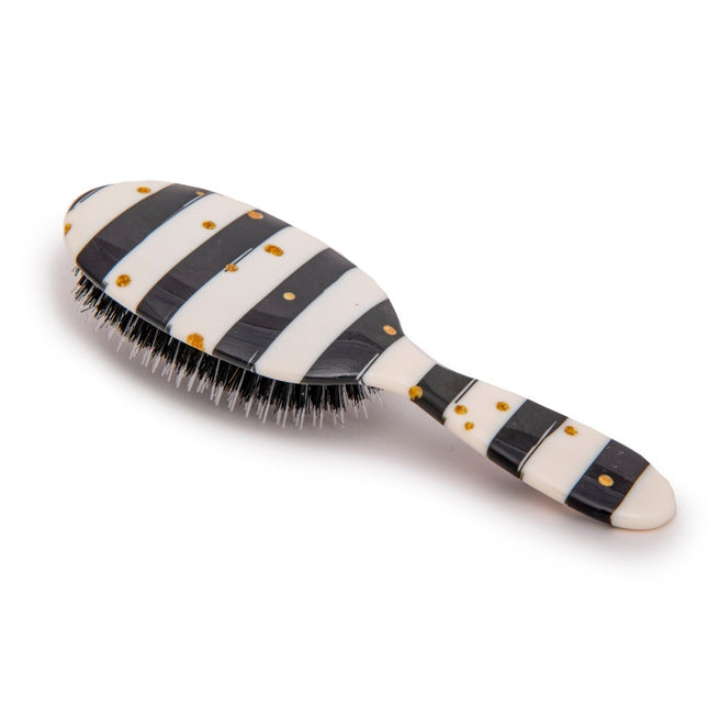 Rock & Ruddle Haarborstel Black & White Stripes With Gold Dots