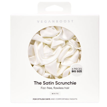 Veganboost Satin Scrunchies White Big Size - 6pcs