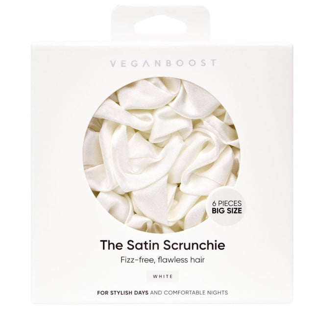 Veganboost Satin Scrunchies White Big Size - 6pcs