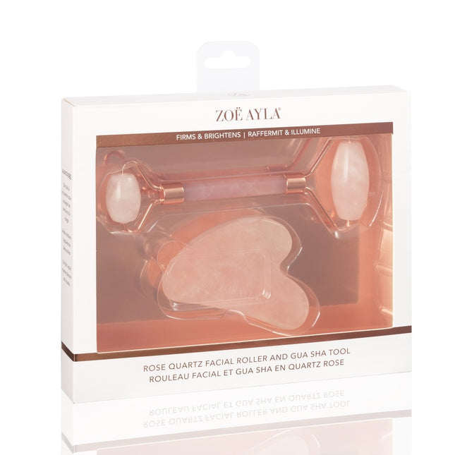 Zoe Ayla Gua Sha en Rose Kwarts Gezichtsroller Set