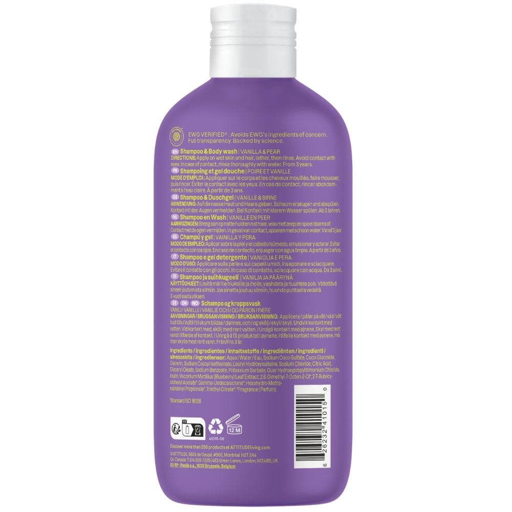 Attitude Super Leaves Kids Shampoo & Body Wash Vanilla & Pear - 473ml