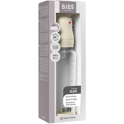 BIBS Glass Baby Bottle Round Siliconen Medium Flow - 240ml