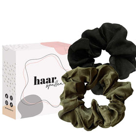 Haarspullen Lucky Duo Scrunchie Set Zijde - Zwart & Groen