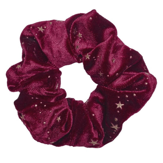 Haarspullen Scrunchie Velvet Rood met Gouden Sterren