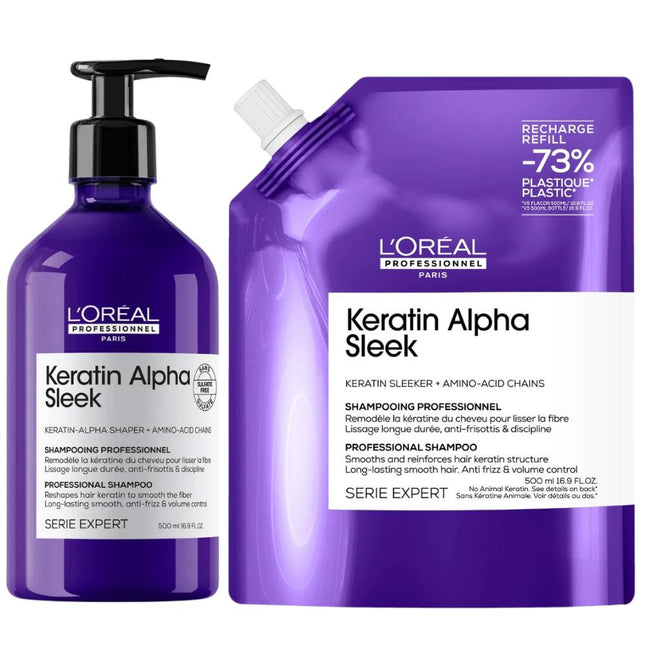 L'Oréal Professionnel Keratin Alpha Sleek Shampoo Refill Set - 2x500ml