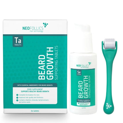 Neofollics Baardgroei Pakket - Tablets + Serum + Roller